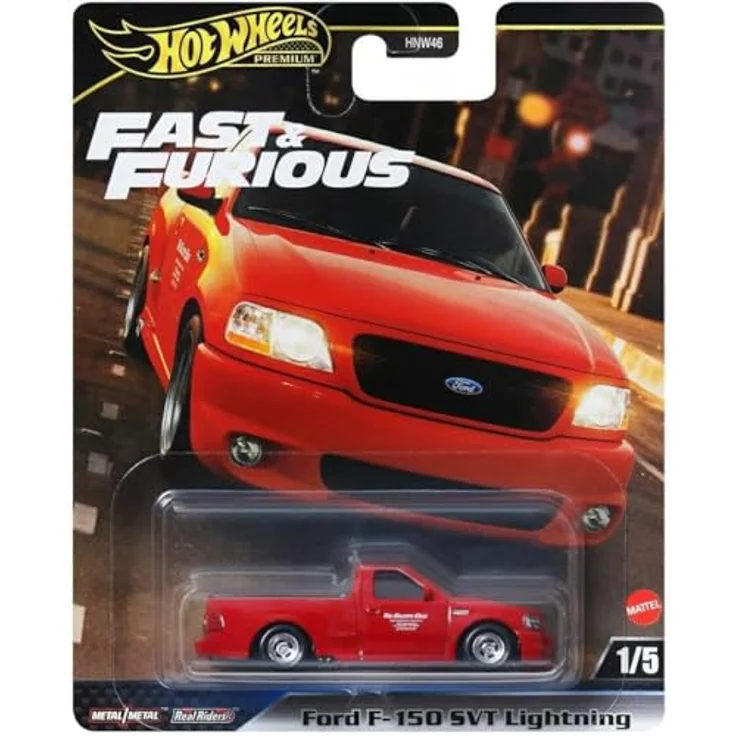 Mattel Hot Wheels Ford F-150 SVT Lightning HYP75, 1:64 Modellfahrzeug mit Real Riders-Reifen und Metall-Karosserie, Fast & Furious Design – Bild 1