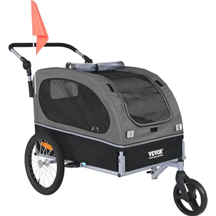 VEVOR 2-in-1 Hundeanhänger Fahrradanhänger & Kinderwagen, 40 kg Tragfähigkeit, faltbar, Kohlenstoffstahl, 600D Oxford-Gewebe, 1470 x 720 x 780 mm als Anhänger, 1530 x 720 x 825 mm als Jogger