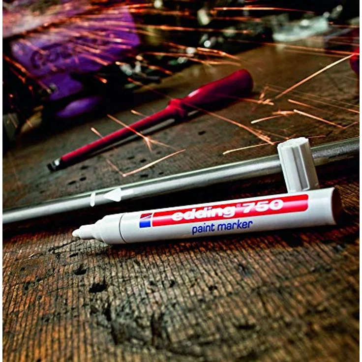 edding 750 Lackmarker - weiß - 10 Stifte - Rundspitze 2-4 mm - Lackstift zur Markierung und Beschriftung von Metall, Glas, Stein oder Kunststoff - hitzebeständig, permanent, wisch- und wasserfest – Bild 4
