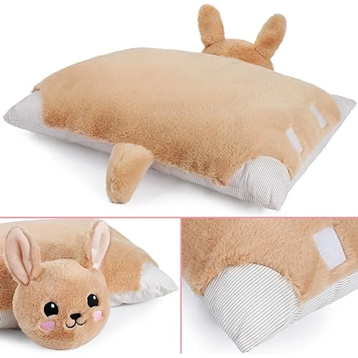 BRUBAKER Kuscheltier-Kissen Hase - 2 in 1 Plüschtier und Kuschelkissen - 40 x 30 cm - Braun – Bild 4