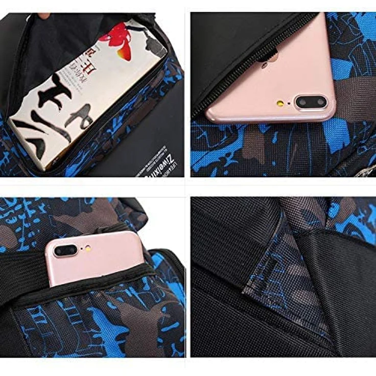Asge Schulrucksack für Jungen und Mädchen, wasserdichter Rucksack für Teenager mit reflektierenden Elementen, groß für Schule und Outdoor, inkl. Schultertaschen Set, schwarz – Bild 5
