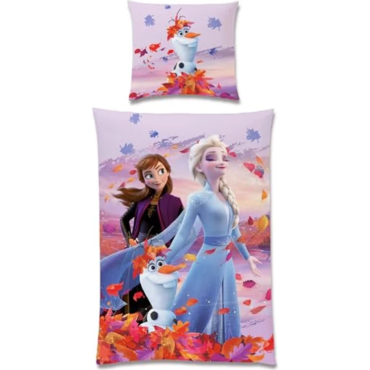 BERONAGE Frozen Die Eiskönigin Kinder-Bettwäsche Dreamteam 135 x 200 + 80 x 80 cm 100% Baumwolle Biber-Flanell-Qualität Disney ELSA Anna Snowman Sven Kristoff Olaf mit Reißverschluss Deutsche Größe – Bild 3