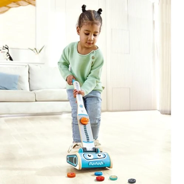 Hape Spielzeug-Staubsauger Mini Haushalts-Spielzeug, Lernspielzeug mit 6 bunten Schmutzflecken, für Kinder ab 24 Monaten – Bild 2