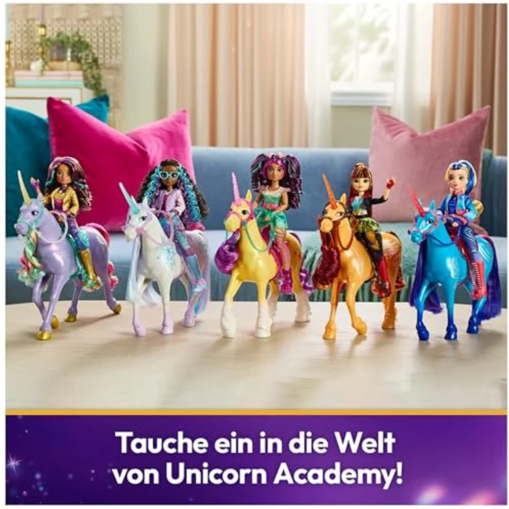 Spin Master Anziehpuppe Unicorn Academy - Ava & Einhorn Leaf mit echter Mähne, Leuchteffekt und 7 Gelenkpunkten – Bild 7