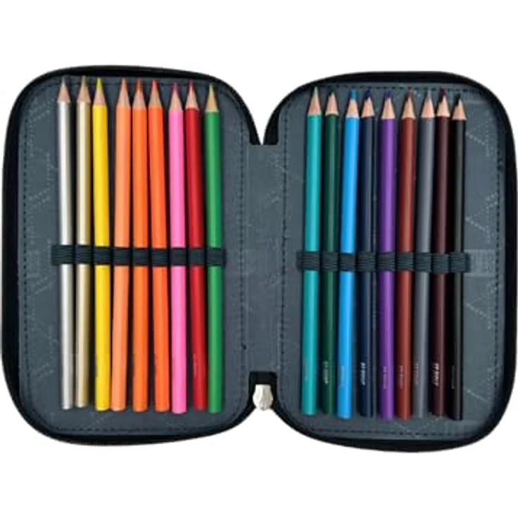 Goldkids Federmäppchen 3 Fächer, gefüllte Schüleretui 46-teilig mit buntem Design, inkl. 18 Buntstifte, 9 Filzstifte und Hausaufgabenheft – Bild 5