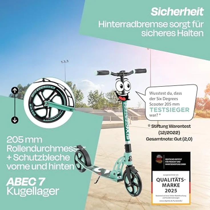 SIX DEGREES Aluminium Scooter 205 mm, Klappmechanismus, höhenverstellbar, Testsieger GS-geprüft, max. Benutzergewicht 100 kg – Bild 2