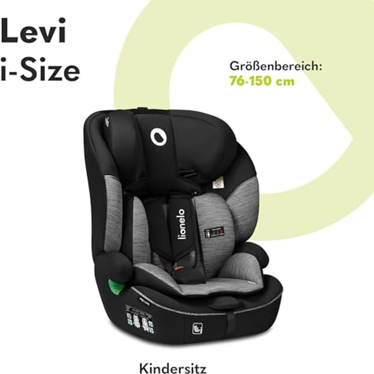 lionelo Autokindersitz LEVI I-SIZE, i-Size / Universell passend, passt in alle Autos, ab: 15 Monaten, bis: 12 Jahre, bis: 18,00 kg, (Set) – Bild 2