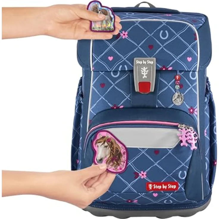 Step by Step Giant Schulranzen-Set „Horse Lima“ blau, 5-teilig, ergonomischer Tornister mit Reflektoren, höhenverstellbar, 23 Liter – Bild 3