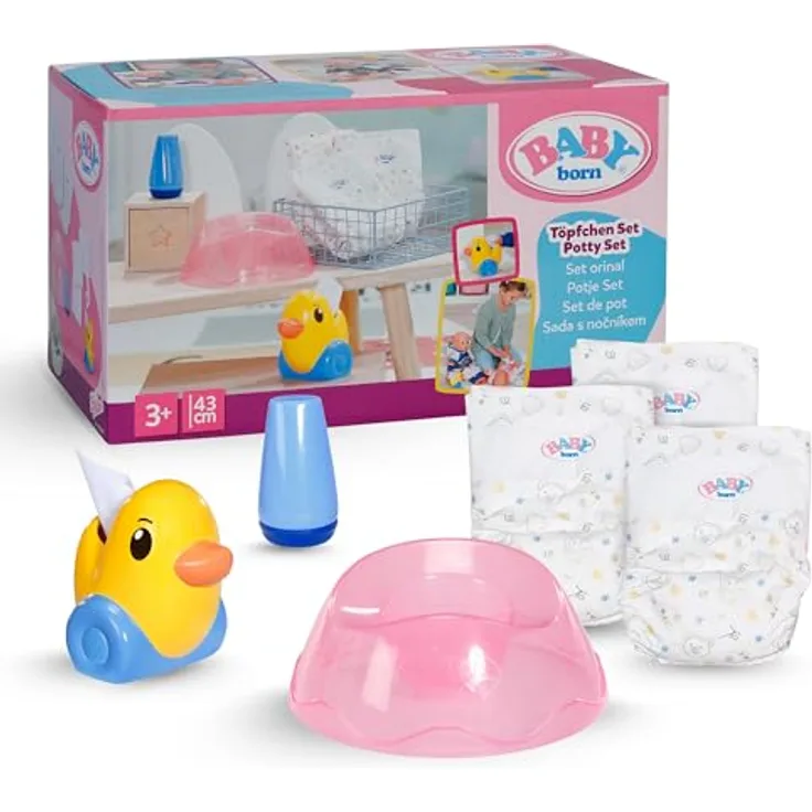 BABY Born Töpfchen Set für 43cm Puppen, inkl. Windeln, Creme-Dose & Ente Berta als Papierspender, 838365 Zapf Creation