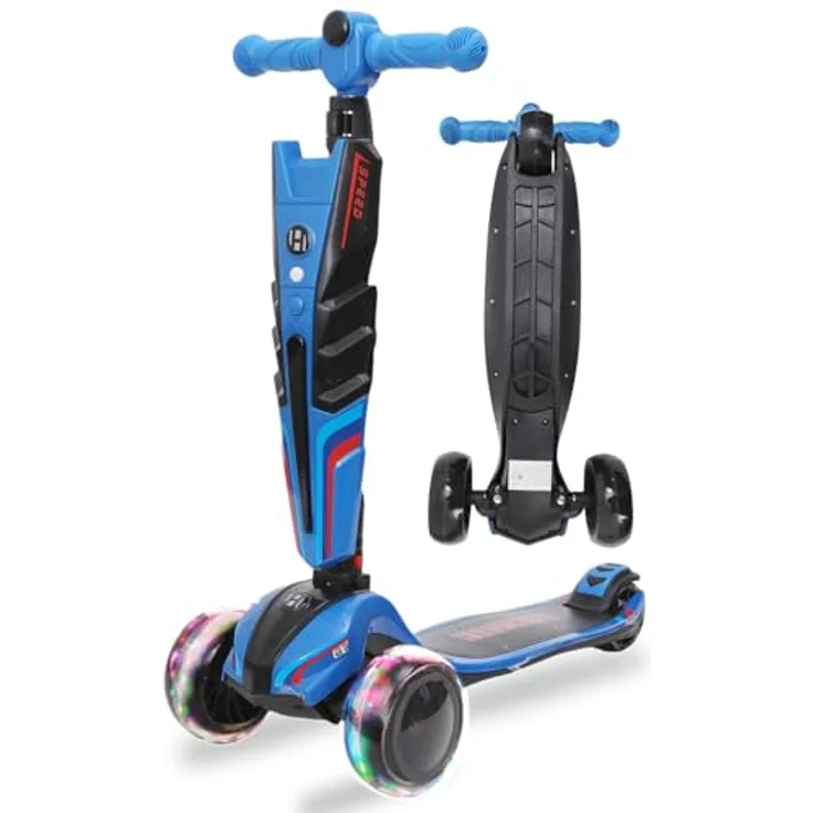 Habib Gruppe Kinderroller LED Leuchträder, 3 Rad Tretroller, klappbar, höhenverstellbar, für Mädchen & Jungen, bis 50 kg, blau – Bild 1