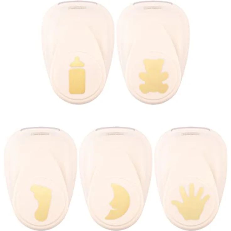 Vaessen Creative Stanzer Set - Motivstanzer - 5 Stück - für Baby-Motive in Weiß-gold - geeignet für Bastelmaterial bis zu 250 g/m² – Bild 1
