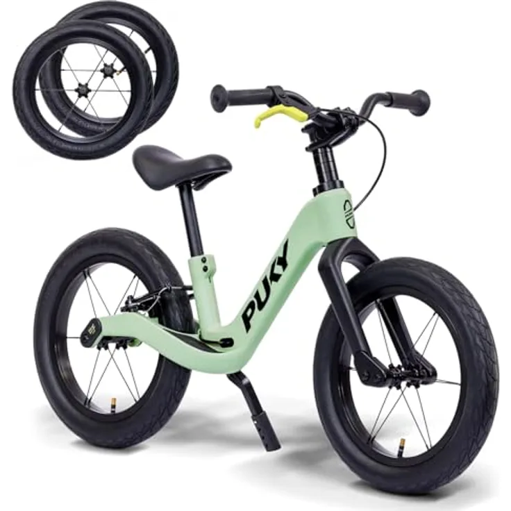 PUKY Next Set 12” & 14" Green/Black, Mitwachsendes Laufrad für 2-6 Jahre, Kinderlaufrad mit Bremse, Höhenverstellbar, FlipChip Räder