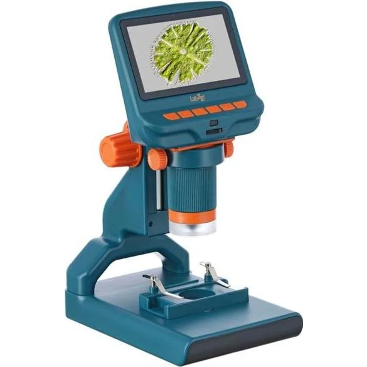 Levenhuk LabZZ DM200, Digitales Mikroskop mit 17- bis 220-facher Vergrößerung und 10,9 cm LCD-Farbbildschirm, zwei LED-Lichtquellen, Full-HD-Bild- und Videoaufzeichnung, kompatibel mit microSD-Karten