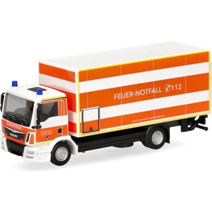 Herpa Man TGM Koffer-LKW mit Ladebordwand, Feuerwehr Düsseldorf, Miniatur im Maßstab 1:87, Sammlerstück, Made in Germany, Kunststoffmodell