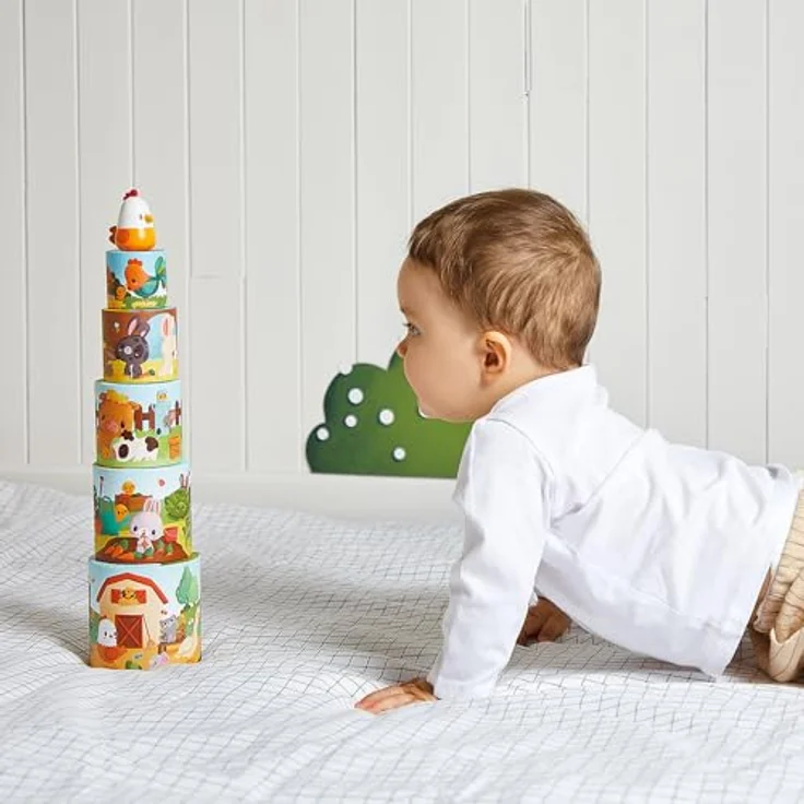 Janod Stapelspielzeug Meine erste Pyramide - Huhn, motorikfördernd, FSC®-zertifiziert, aus Pappe und Holz – Bild 6