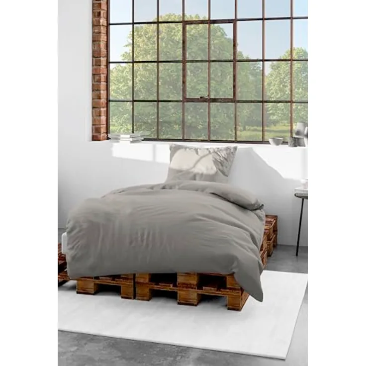 Bierbaum Bettwäsche 3899, Mako-Satin, 100% Baumwolle, Designed in Germany, Taupe 82, 135 x 200 + 80 x 80 cm