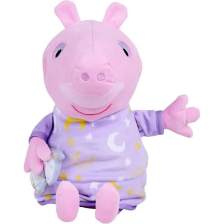 Simba Peppa Pig Plüsch Gute Nacht Peppa, 25 cm große Plüschfigur im lila Schlafanzug mit Licht- und Musikfunktion
