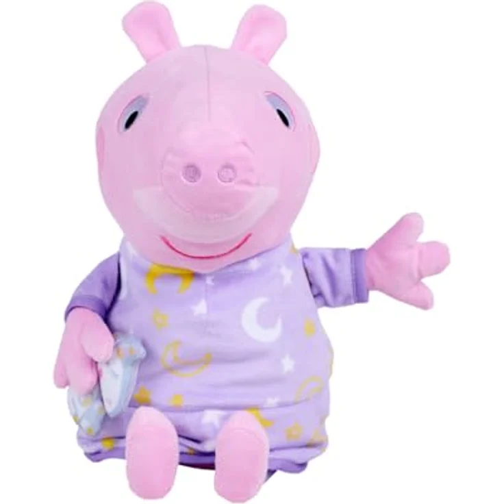 Simba Peppa Pig Plüsch Gute Nacht Peppa, 25 cm große Plüschfigur im lila Schlafanzug mit Licht- und Musikfunktion – Bild 1