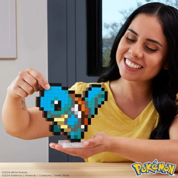 Jurassic World MEGA Pokémon Schiggy - zusammenbaubare Figur im Retro-Look, Pixel Art, 15 cm groß, inklusive Basis zur Wandmontage, für Erwachsene und erfahrene Sammler, HTH77 – Bild 2