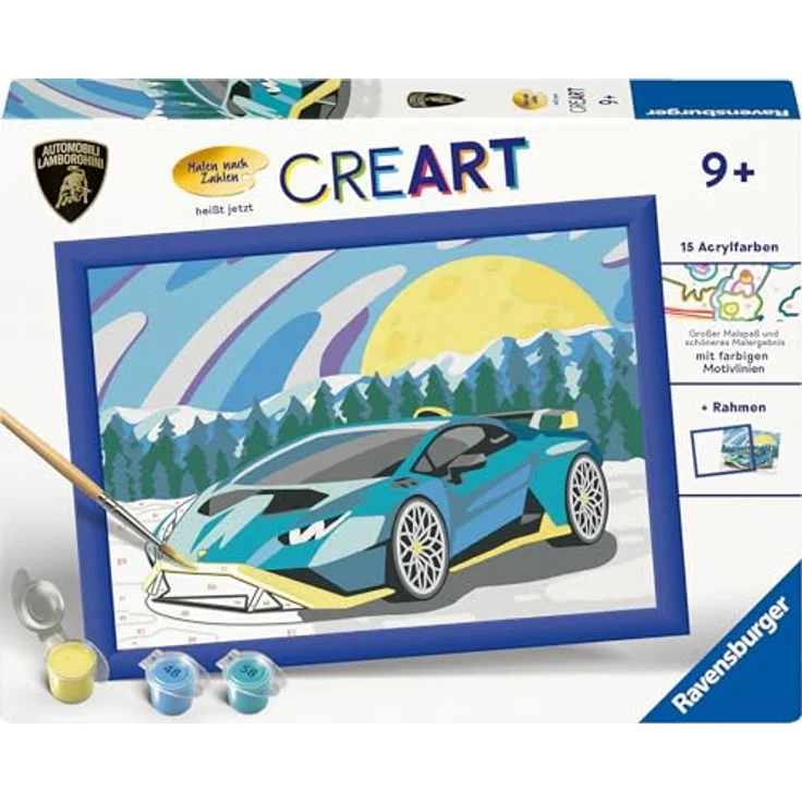 Ravensburger Malen nach Zahlen CreArt, Blauer Lamborghini, Made in Europe, FSC® - schützt Wald - weltweit, Malvorlagen mit farbigen Motivlinien – Bild 2
