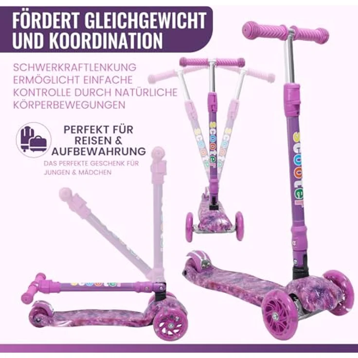 Europebazar Habib Kinderroller Metall-Roller 3-Rad mit LED Licht, Klappbar, verstellbarer Lenker (68-86 cm) und bis 50 kg belastbar, Graffiti – Bild 6