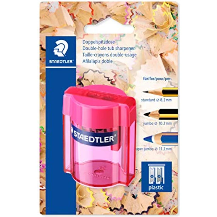 STAEDTLER 513 – Blister 1 Anspitzer Kunststoff 2 Verwendungen mit Behälter transparent verschiedene Farben - Preisvergleich – Bild 1