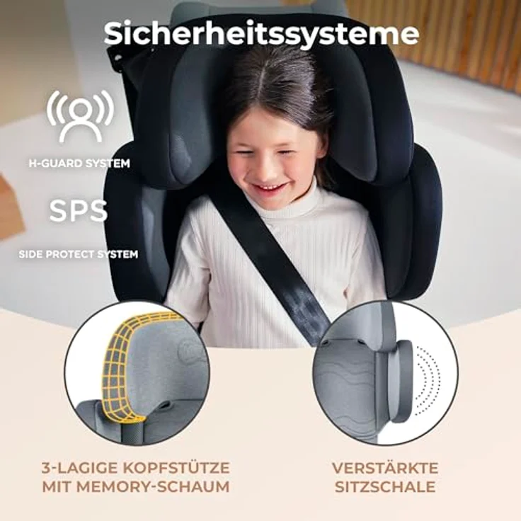 Kinderkraft XPAND 2 i-Size Kindersitz 100-150 cm, Kinderautositz, Höchste Sicherheitsstandards, Einfacher Montage mit ISOFIX, Hochwertige Materialien, Einstellung der Kopfstütze und Breite, Grau – Bild 5