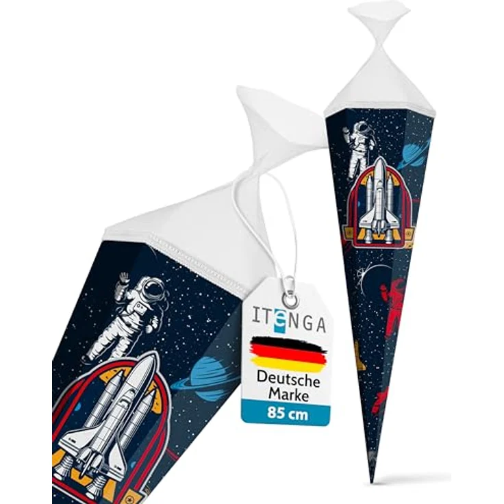 itenga Schultüte 85cm Weltraum Space Astronaut 6-eckig mit Tüllverschluss, stabil und formfest, Zuckertüte für Jungen zur Einschulung – Bild 3