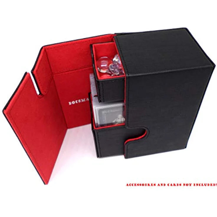 docsmagic. de Premium Magnetic Tray Box (100) Black/Red + Deck Divider - MTG - PKM - YGO - Kartenbox Schwarz/Rot – Bild 7