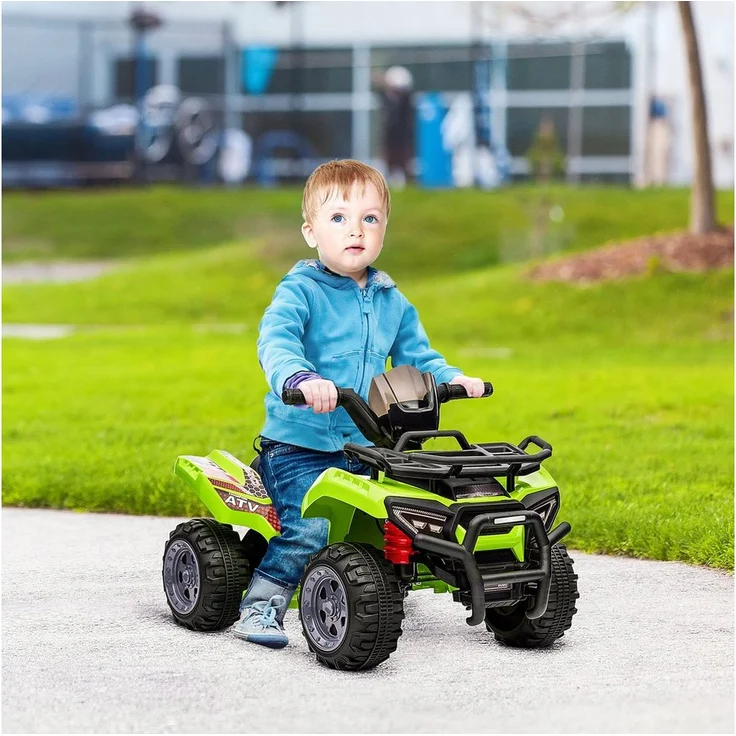 HOMCOM Elektro-Kinderquad, Kindermotorrad für Kinder 18-36 Monate, Belastbarkeit 25 kg, Grün, mit Musikfunktion, 6V Motor, bis 2 km/h