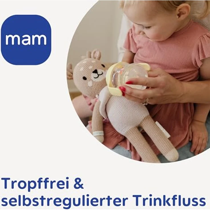 MAM Starter Cup Baby Trinklernbecher (150 ml), Trinkbecher für erste Trinkversuche, Schnabelbecher mit rutschsicheren Griffen, ab 4 Monaten, Eule – Bild 5