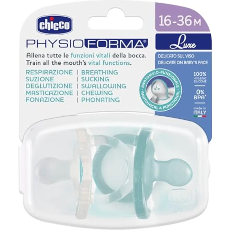 Chicco Physio Forma Luxe Schnuller, 2 Stück, fördert gesunde Zahnentwicklung, Grey/Mint, 16-36 Monate – Bild 2