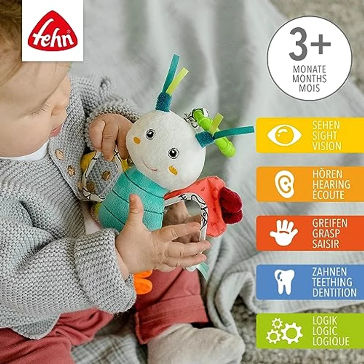 Fehn Activity-Schmetterling – Motorikspielzeug für Kinderwagen, Kinderbett & Babyschale – zum Beißen, Greifen, Geräusche erzeugen – für Babys & Kinder ab 3+ Monaten – Bild 2