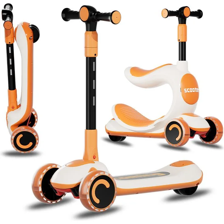 Europebazar Habib Kinderroller 3-Rad mit LED Licht, klappbar und höhenverstellbar in Orange
