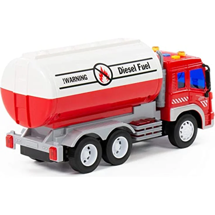 Kraftstoff-Tankwagen LKW Kinder Spielzeug City rot Schwungrad mit Licht Sound – Bild 3