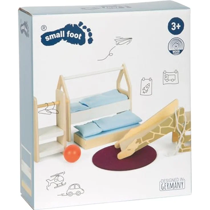 Small Foot Puppenhausmöbel Set Kinderzimmer, 12-teiliges Möbelset aus Holz mit Hochbett, Giraffen-Spielrutsche und Zubehör in Naturfarben – Bild 10