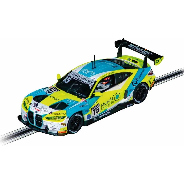Carrera Evolution BMW M4 GT3 RAM Racing No. 15, 1:32 Autorennbahn-Fahrzeug mit funktionierenden Lichtern, inklusive Leitkiel und Ersatzschleifern