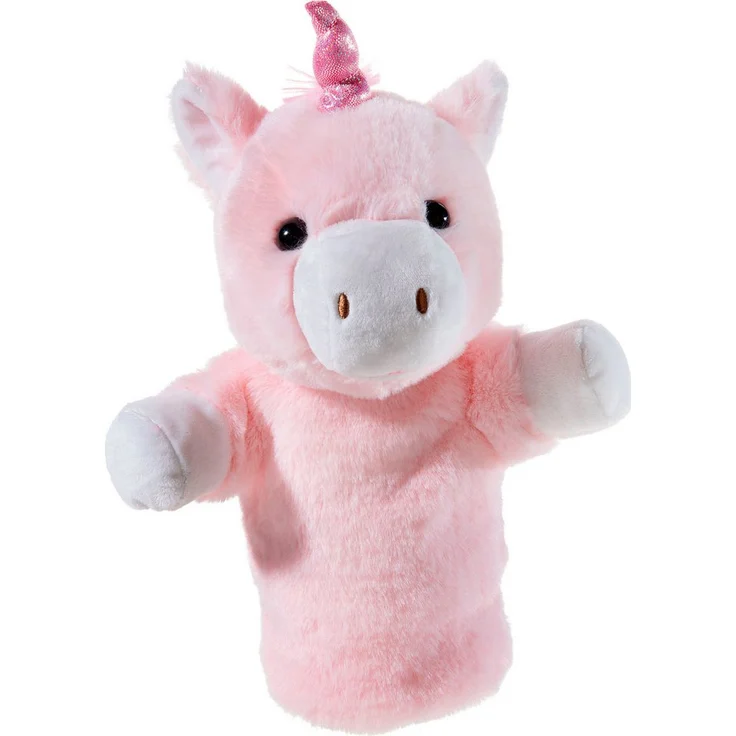 Heunec® Handpuppe Einhorn, rosa, 25 cm große Spielpuppe mit weichem Fell und niedlichen Details