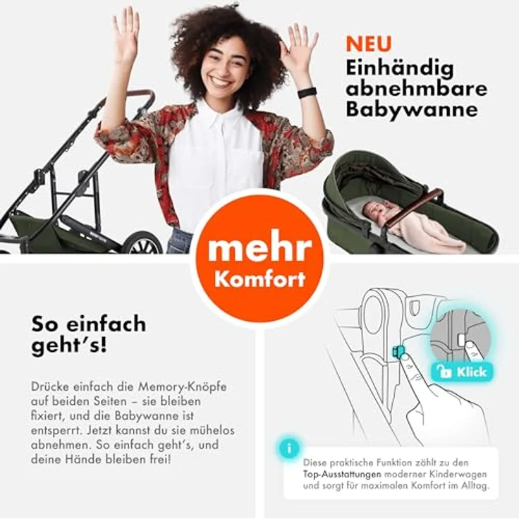 Daliya FLEXI-PRO M 3in1 Kinderwagen & Buggy mit i-Size Babyschale, Memory-Knöpfen, leicht und großem Einkaufskorb – Bild 4