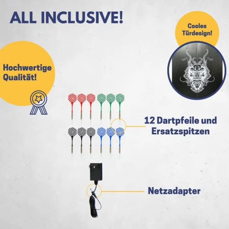 BEST SPORTING Dartscheibe elektronisch Glasgow I LED-Anzeigen & Soundeffekte I Dartboard Kabinett - für 8 Spieler – Bild 3