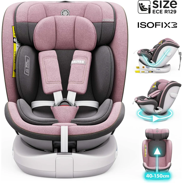 Daliya® Autokindersitz ROTAZIONE I-Size 2024, Kindersitz mit 360°-Rotation, höhenverstellbare Kopfstütze, Rosa – Bild 1