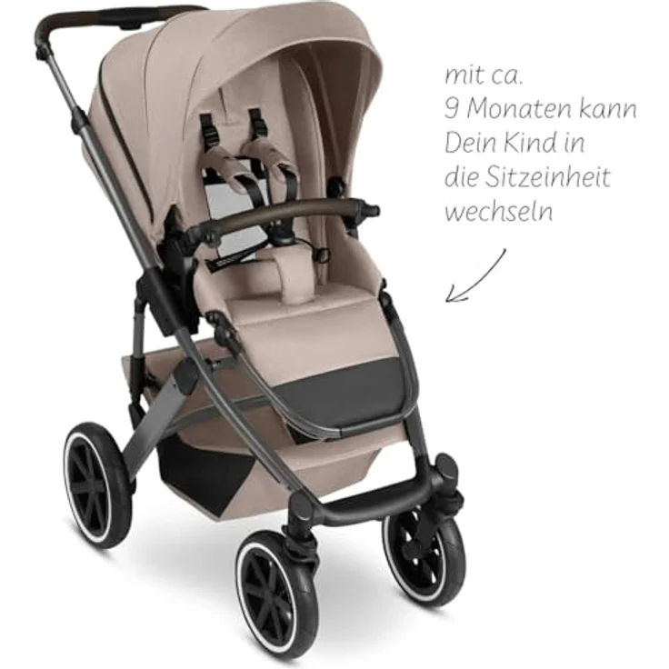 ABC Design Kombikinderwagen Salsa 5 Air, Beige, Textil, mit Feststellbremse, Federung, abnehmbarer Verdeckung und 5-Punkte-Gurt, geeignet für Babyschale – Bild 6