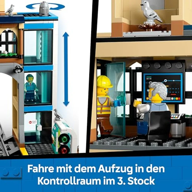LEGO City 60469 Hauptbahnhof Bausatz, 752 Teile mit Uhrenturm, Café, Aufzug und 6 Mini-Figuren, Mehrfarbig – Bild 3