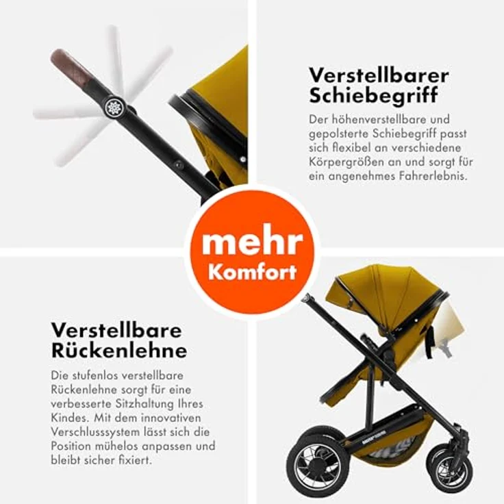 Daliya FLEXI-PRO M 2in1 Kombikinderwagen & Buggy mit Memory-Knöpfen, großem Einkaufskorb, leichtem Aluminiumrahmen und wetterfestem Schutz - einhändig abnehmbare Babywanne, höhenverstellbarer Schieber – Bild 8