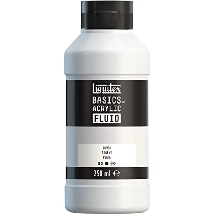 Liquitex Basics Fluid Acrylfarbe, 250ml Flasche - Lichtecht, wasserfest, fließende Konsistenz, Silber
