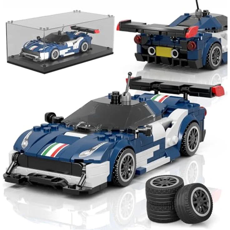 Mould King 27086 Technik Speed Champion Rennwagen F488GT3, Klemmbausteine Set mit 410 Teilen und Acryl Vitrine für Jugendliche und Erwachsene – Bild 1