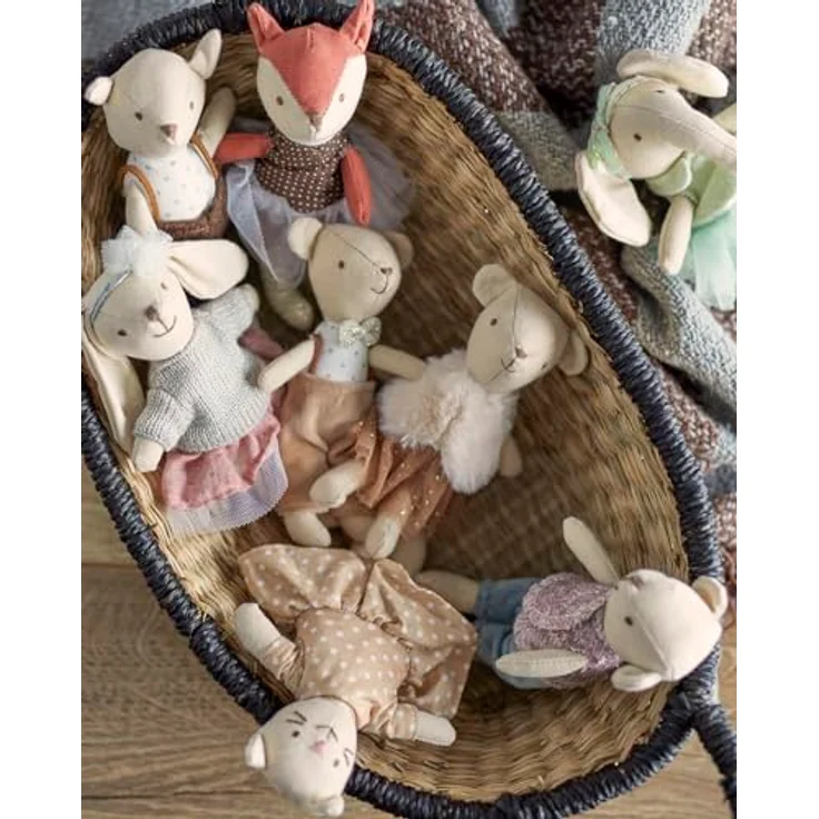Bloomingville Plüschfigur Animal friends Doll, Stofftiere 6er Set, Plüschtier, Kuscheltier, Babyspielzeug, Stoffpuppen, ca. 16cm, Baumwolle, mehrfarbig – Bild 4