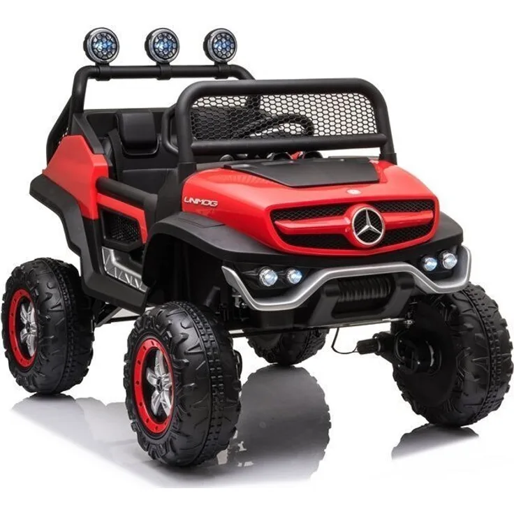 BoGi Mercedes UNIMOG S, 4x45W Kinderelektroauto mit Ledersitz, Bluetooth, rot