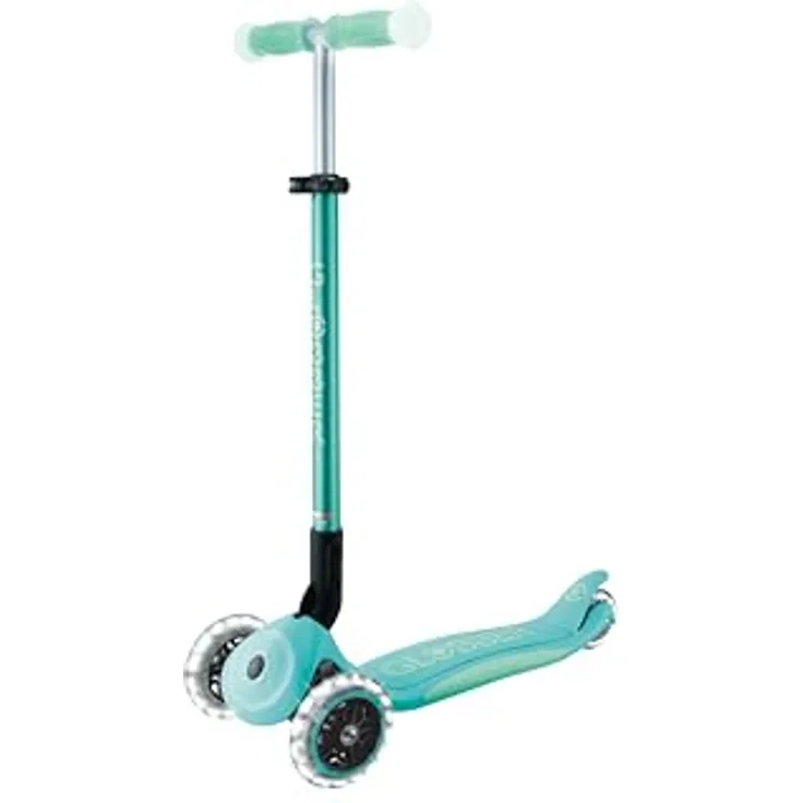 GLOBBER ELITE GLOW LIGHTS – 3-Rädriger Kinderroller mit verstellbarer Lenkerhöhe, LED-Leuchtrollen und Glow-Effekt, dunkelmint