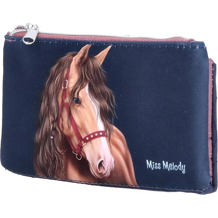 Depesche Geldbörse Miss Melody GLITTER HORSE, dunkelblau mit Herzsteppung und Hufeisen-Applikation